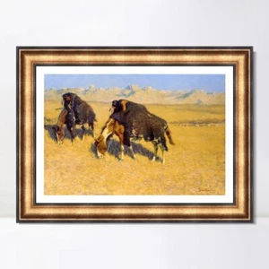 Gerahmtes Leinwandbild Giclée-Druck Indianer simulieren Büffel von Frederic Remington - Bild 1 von 16