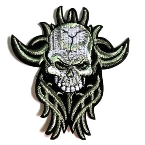 Demon Skull Patch Jolly Roger Biker Pirate Iron Sew On Badge 9 cm x 8.5 cm - Picture 1 of 1