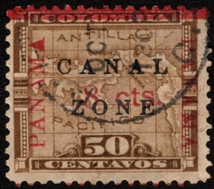 Canal Zone Stamp Scott # 20 Used F-VF - 8 Cents on 50 Cents with Unusual Cancel - Picture 1 of 1