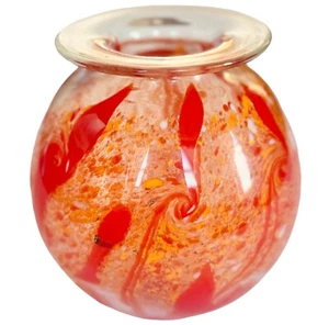 Vaso squat vintage con cassa Swirl Art vetro arancione rotondo e rosso 4,75""H - Foto 1 di 11