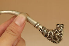 Rare outil de fumée en cuivre argent Tibet statue ancienne ouverture sacrée tuyau tête de dragon