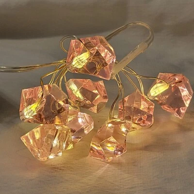 8 LED Pink Gem Crystal String Fairy Lights Battery Operated VALENTINES - Image 1 of 4