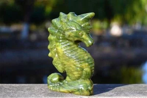 3,5" Natürliche Grüne Jade Seepferdchen Handgeschnitzt Kristall Schädel Reiki Dekor Geschenk 1 Stck. - Bild 1 von 10