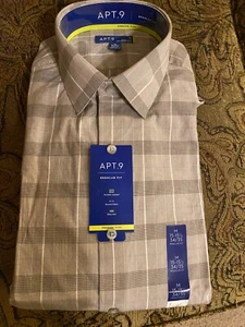 Apt. 9 Premier Flex Reg Fit Dress Shirt Men's 15.5 34/35 Long Sleeve Brown Plaid - Picture 1 of 6