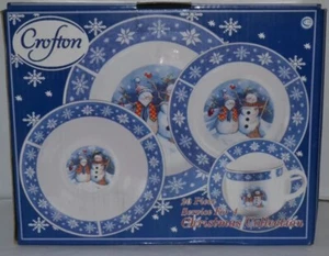 19 Pc Crofton Snowman Christmas Holiday Dinnerware Blue Snowflake Snowmen - Picture 1 of 15
