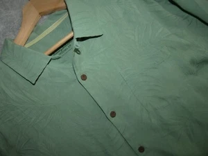 Tommy Bahama Silk Shirt Men's L Hawaiian Green Camp Aloha Floral Button Up - Picture 1 of 7