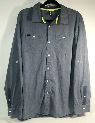 OCEAN CURRENT Long Sleeve Stripe  Button Up Shirt | Men's 2XL | Blue - Image 1 of 4