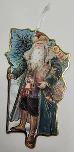 Vintage Victorian Gilded Edge Die-Cut Christmas Ornament Santa - Double Sided - Picture 1 of 2