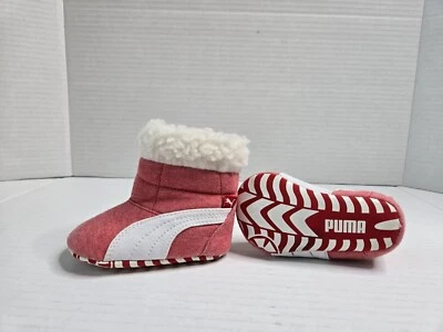 Bebé Niño Pequeño Puma Rojo Invierno Cálido Botas de Piel Botines Suaves Blanco Talla 2 Cuero  Foto 1 de 4