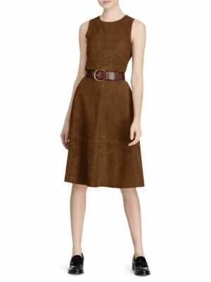 $998 Vestido Polo Ralph Lauren Para Mujer Gamuza Marrón Talla 4 Foto 1 de 4
