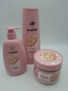 Dove x Crumbl Exfoliante Corporal Lavado de Manos Juego de 3 Pasteles de Miga de Fresa NUEVO - Imagen 1 de 7
