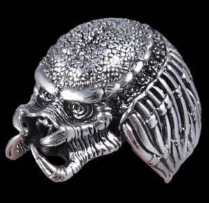 34g schweres klobiges Raubtier Alien AVP Schädelbiker 925 Sterlingsilber Herrenring - Bild 1 von 14