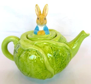 Beatrix Potter Peter Rabbit Easter Cabbage Shaped Teapot Bunny Lid Embossed - Picture 1 of 7