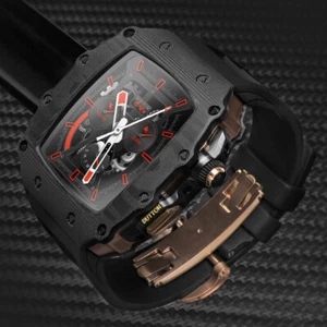 Carbon Fiber Case Bezel FKM Rubber Band for Apple Watch 9 8 7 45mm SE 6 5 4 44mm - Afbeelding 1 van 23