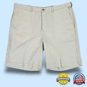 Haggar Seersucker Khaki Stripe Shorts MENS 40 (10" inseam) Expandable Waist EUC - Picture 1 of 16