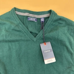 Vintage NWT IZOD Sweater Vest Size Medium Green Knit V Neck Pullover Golf Vest - Picture 1 of 11