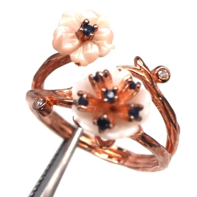 925 Silver White Mother of Pearl, Sapphire & Zircon Handmade Ring Size 7.75 - Image 1 of 4