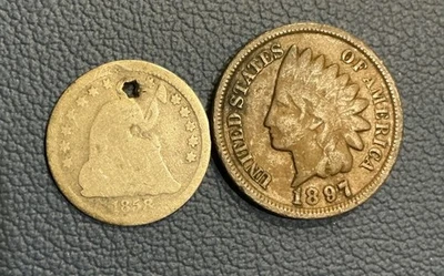 U.S Coin Collection - 1858 O Seated Liberty Half Dime + 1897 Indian Cent - Image 1 of 2