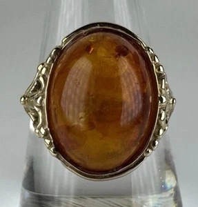 Vintage 10k Yellow Gold Amber Ring Size 7.75 Cocktail Statement 4.05g - Picture 1 of 17