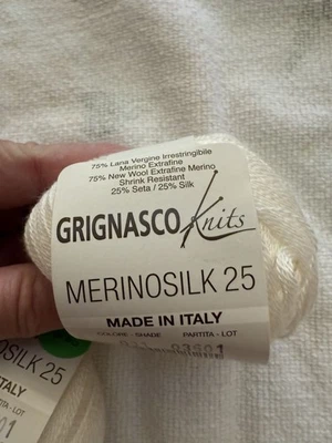 Grignasco Knits Merinosilk 25 25 г 384 ярда натуральные 2 шара Италия - Изображение 1 из 3