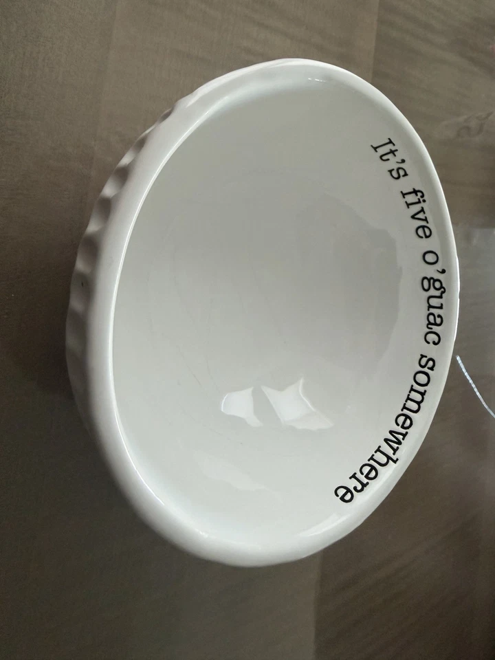 Mud Pie Guacamole Bowl It’s Five O’Guac Somewhere White Bowl Party Serving - Image 1 of 4