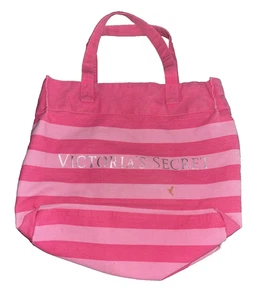 VINTAGE Victoria Secret’s Take Canvas Striped Tote Bag Pink Extra Large **STAIN - Picture 1 of 6