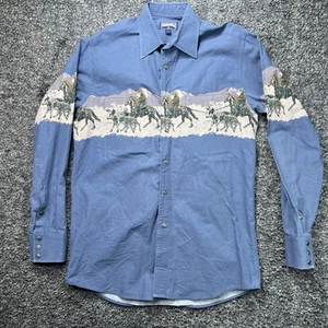 Panhandle Shirt Mens L Blue Pearl Snap Western Horse rider Round Up Southwestern - Picture 1 of 6
