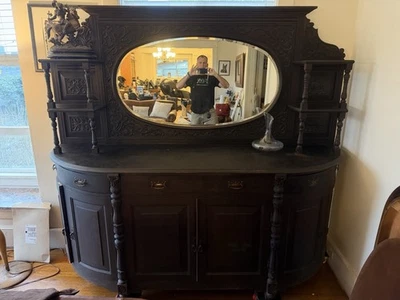 Антикварный резной сервиз из красного дерева с зеркалом начала 1900-х годов. С конца 1800' - Изображение 1 из 4