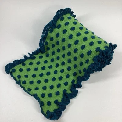 Bufanda tejida JITNI Francia mezcla de lana verde lima verde azulado lunares borde con volantes 8"x54" Foto 1 de 4