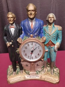 FDR, Washington & Lincoln "STEERSMEN OF USA" CLOCK, professionally colored Metal - Picture 1 of 9
