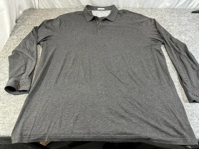 Peter Millar 3XLT Grey Long Sleeve Polo Shirt Pima Cotton Cashmere Blend 58" - Image 1 of 4