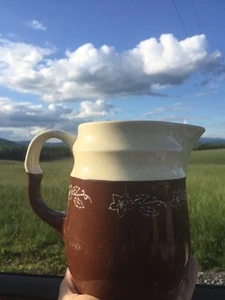 Oxford Stoneware Pottery Pitcher Stone Antique Primitive Ivy Floral Design Farm - Picture 1 of 5