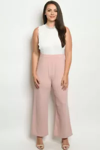 Womens Plus Size Blush Pink Wide Leg Jumpsuit 3XL Lace Bodice Sleeveless - Picture 1 of 2