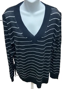 Maurices Womens Sweater Size XL Long Sleeve Pullover Black Striped New Top - Picture 1 of 12