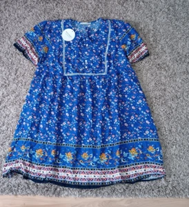 NWT RusttyDustty 3XL Womens Blue Floral Short Sleeve Modern Bohemia Crush Dress - Picture 1 of 7