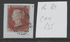 GB QV 1841 1d red plate 81 pl81 LA on piece - Picture 1 of 2