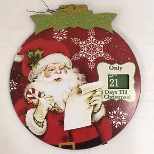 Christmas Advent Calendar Ornament Santa Checking List 11.5” Round Wooden - Picture 1 of 3