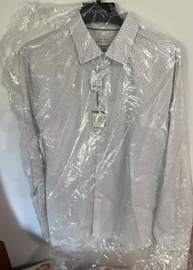 Jos A Bank 1905 Shirt Mens Large White Black Dots Button Up Tailored Fit - Picture 1 of 5