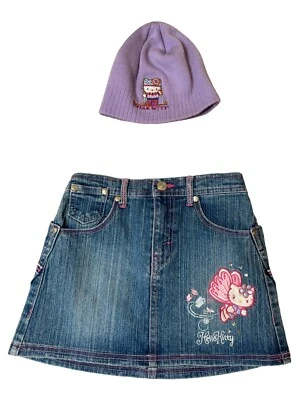Falda vaquera bordada Sanrio Hello Kitty para niña talla 6 + sombrero de invierno extra Foto 1 de 4