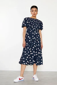Glamorous Navy Hibiscus Short Sleeve Midi Dress - Picture 1 of 7