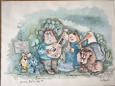 Vintage Signed Don Nedobeck Watercolor Print Music Hath Charm Wild Beast Concert