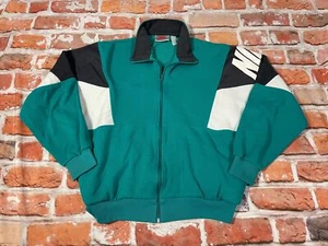 vintage Nike emerald green track jacket sz L - 80s 90s warm up full zip gray tag - Picture 1 of 7