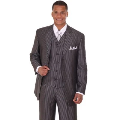 Traje de moda a rayas de tres botones con chaleco a juego 5802V5 crema para hombre Foto 1 de 2