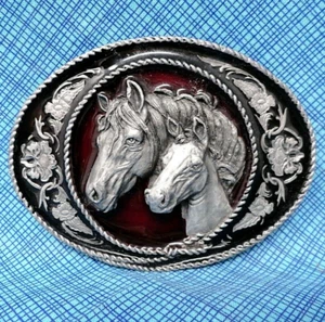 Horses Belt Buckle Mare Foal Cowboy Cowgirl Rancher Vtg 90s Siskiyou .TWY094 - Picture 1 of 6