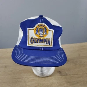 Vintage Olympia Beer Trucker Hat Adjustable Mesh Snap Back Blue White Brewery - Picture 1 of 9