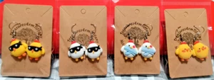 Funny Cool Beat Up Yellow White Chicken Hypoallergenic Earrings - Picture 1 of 10