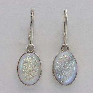 Pendientes de cuarzo ovalados DRUZY / Druse / Drusy - PLATA ESTERLINA 925 cierre de palanca #160e - Imagen 1 de 9
