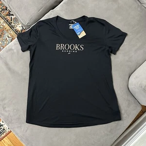 NWT Brooks Shirt Womens XL Distance Graphic Short Sleeve Running Black New - Picture 1 of 9