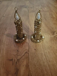 Vintage Kerzenständer Golddraht Ornamente mit Perlen - Bild 1 von 5