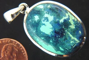 BUTW Shattuckite Chrysacolla Sterling Silver Pendant Gemstone SP Chain 6486P - Imagen 1 de 3